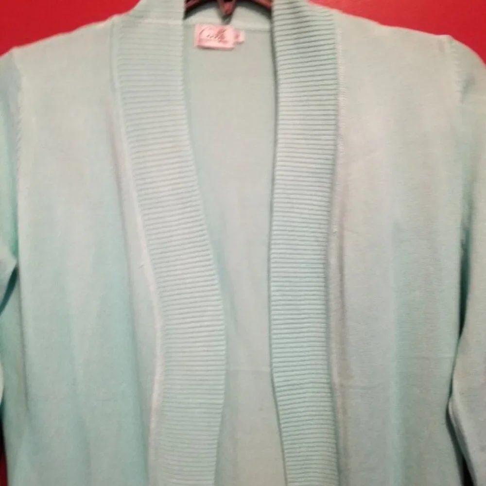 NEW Aqua Blue CIELO Long Cardigan Sweater Ladies SMALL - Picture 4 of 6